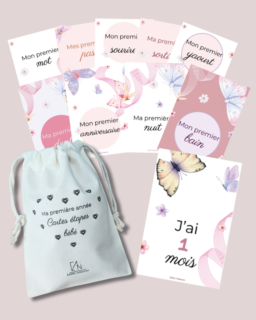 Carte étapes bébé Papillon 30 moments sur 15 cartes Cadeau futurs parents/future maman/baby shower, photo souvenir