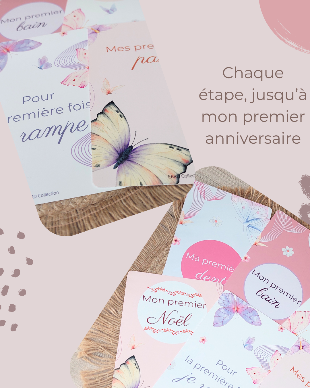 Carte étapes bébé Papillon 30 moments sur 15 cartes Cadeau futurs parents/future maman/baby shower, photo souvenir – Image 5