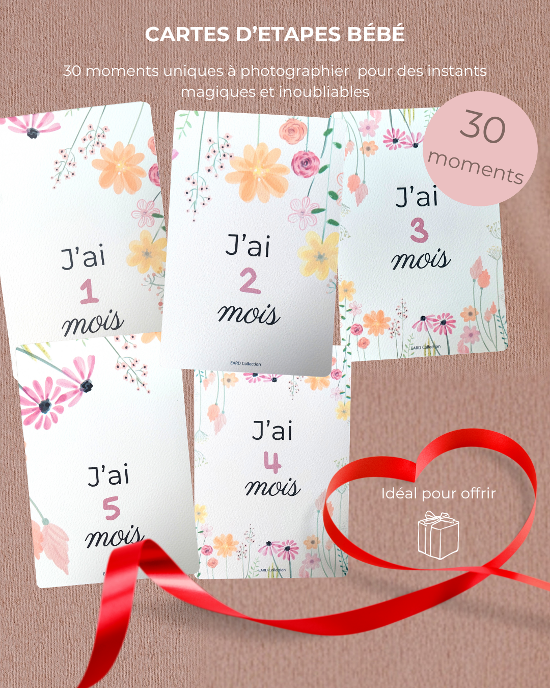 Carte étapes bébé fleures 30 cartes Cadeau futurs parents/future maman/baby shower, photo souvenir – Image 3