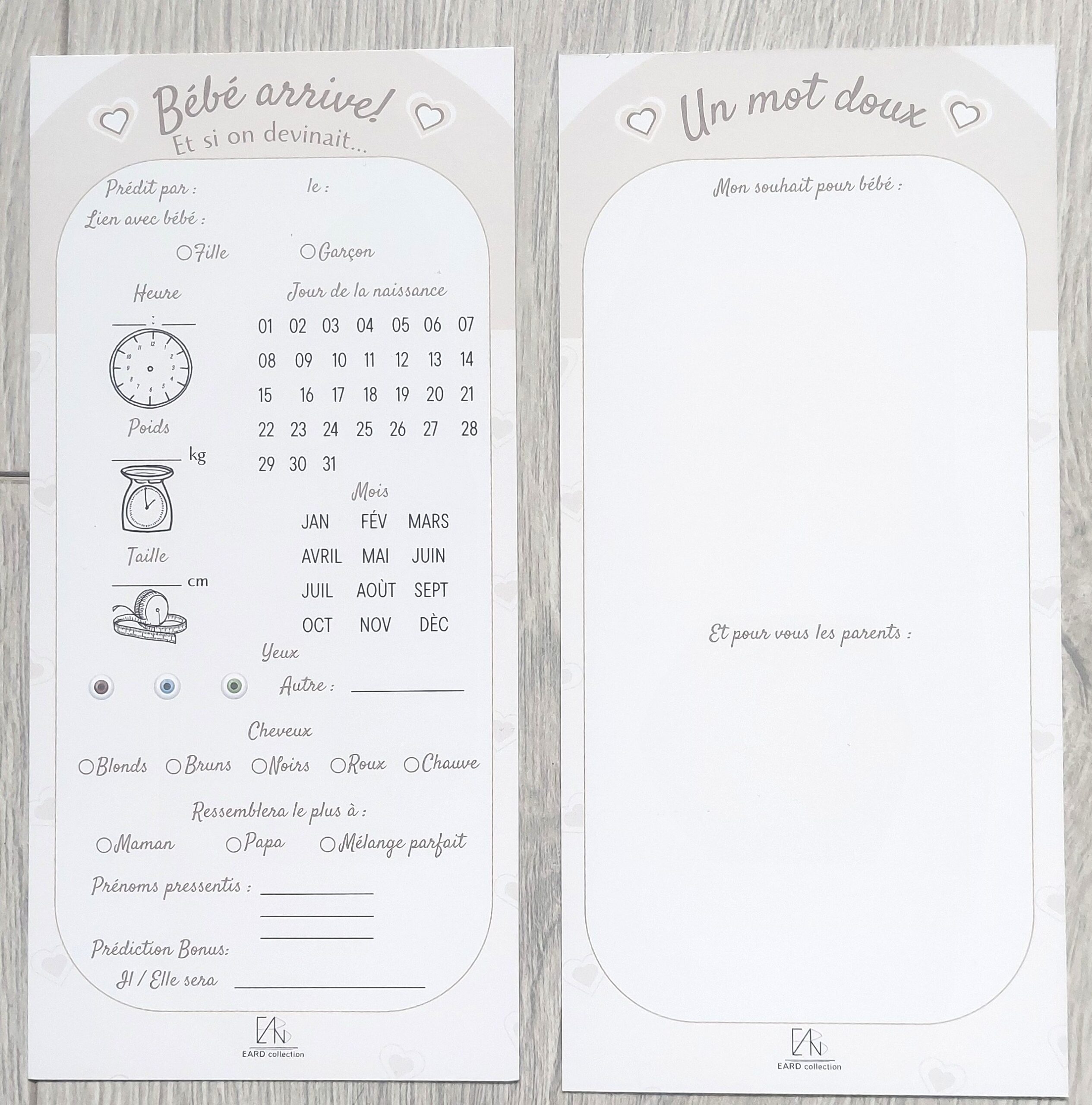 Cartes de Pronostics Naissance – Jeu & Souvenirs Baby Shower /jeu gender reveal ,Animation fête prénatale – Image 2