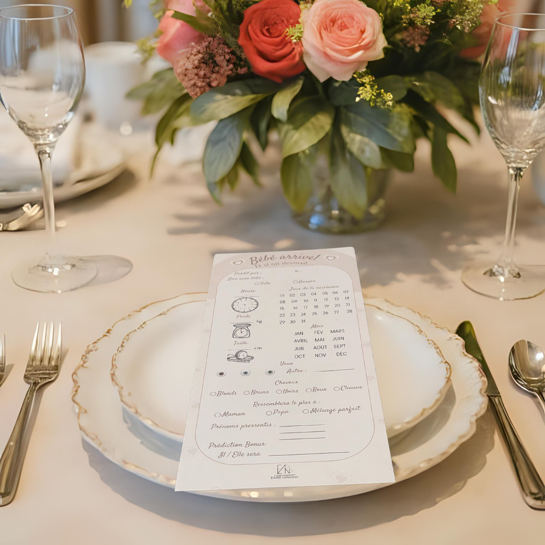 Cartes de Pronostics Naissance – Jeu & Souvenirs Baby Shower /jeu gender reveal ,Animation fête prénatale – Image 3